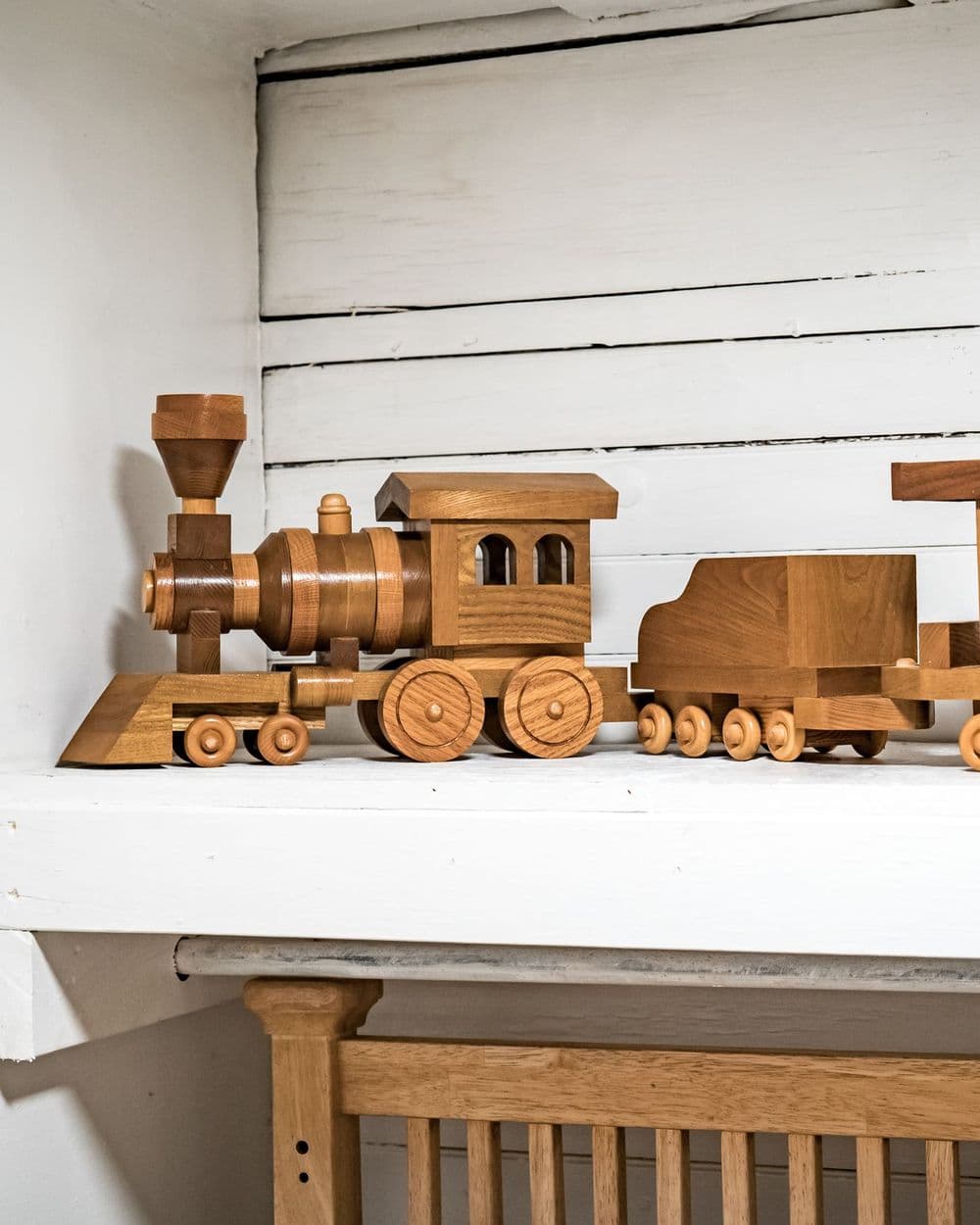 Hand-carved wooden train set